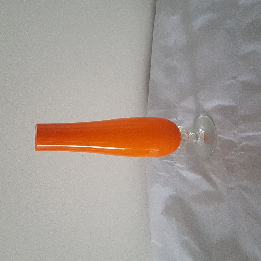 Mod Style Glass Vase Orange and White Interior with Clear Glass Base